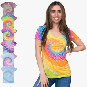 COLORTONE - Damen Batik V-Neck T-Shirt XS - 3XL Schlank & Modern - Foto 1 di 34