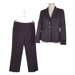 Traje Pantalón Evan Picone Talla 10 Marrón Bolsillos a Rayas Plisado Pierna Ancha Forrado - Imagen 1 de 9