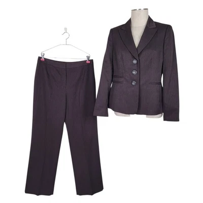 Traje Pantalón Evan Picone Talla 10 Marrón Bolsillos a Rayas Plisado Pierna Ancha Forrado Foto 1 de 4