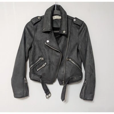 ZARA Suede Effect Motorcycle Moto Biker Jacket Size XS - Image 1 of 4