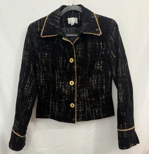 VTG 80's Alberto Makali Velvet Blazer Black Gold Womens Size 10 - Picture 1 of 12