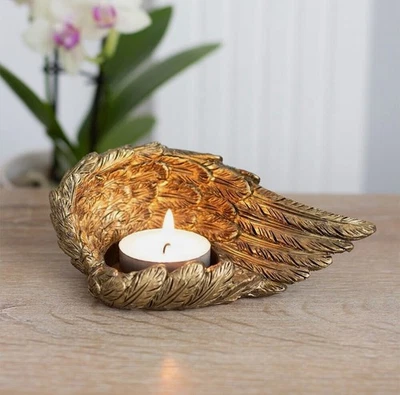Tall Golden Antique Angel Wing Tealight & Votive Candle Holder - Image 1 of 4