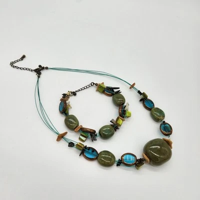 Premier Designs Ocean Girls Retired Necklace And Bracelet Ceramic Glass  - Image 1 of 4