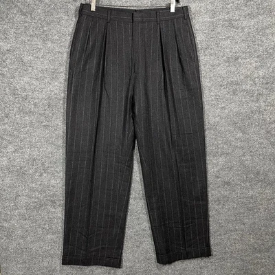 VINTAGE 80s 90s Polo Ralph Lauren Trousers Pants 34x30 Wool Flannel Chalk Stripe - Image 1 of 4