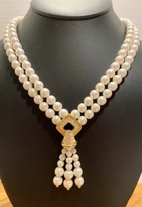 Fabelhafte Napier patentierte doppelte Kunstperlen Y Tropfen Quaste Halskette  - Bild 1 von 6