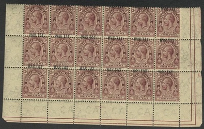 Estampilla de guerra 3d de las Islas Turcas y Caicos 1917 Sc MR4 NH VF bloque 18 sobreimpresión desplazada Foto 1 de 2