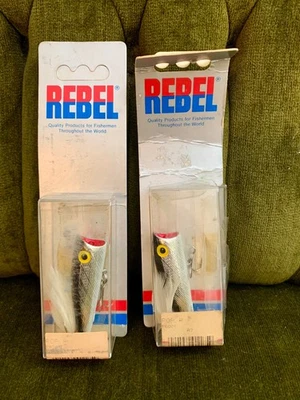 LOT OF TWO Vintage Rebel Pop R P6001 Black and Chrome Topwater Fishing Lure NOS - Image 1 of 4