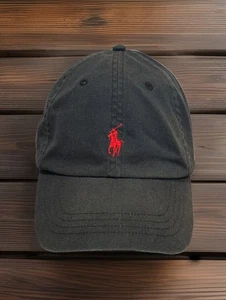 Polo Ralph Lauren Red Horse Black Leather Strapback Baseball Cap - Picture 1 of 6