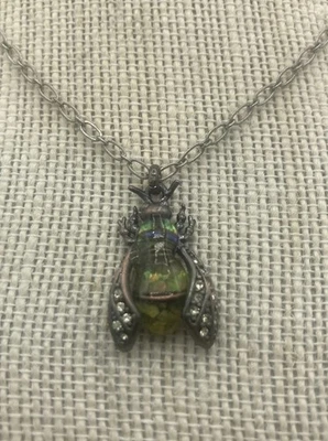 Fossil Bumble Bee Necklace Bronze Green Abalone Enamel Rhinestone Charms Key 18” - Image 1 of 4