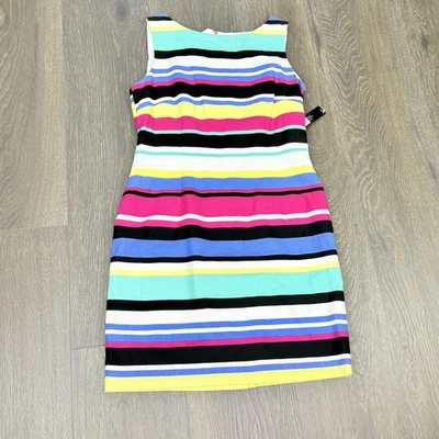 Tahari Womens Size 4P Pink Blue Striped Linen Blend Sleeveless Sheath Zip Dress - Image 1 of 4