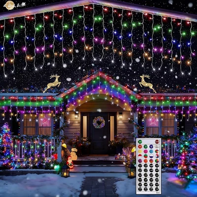 RGB Christmas Icicle Lights 94FT Color Changing Outdoor String Lights w/ Remote - Image 1 of 4