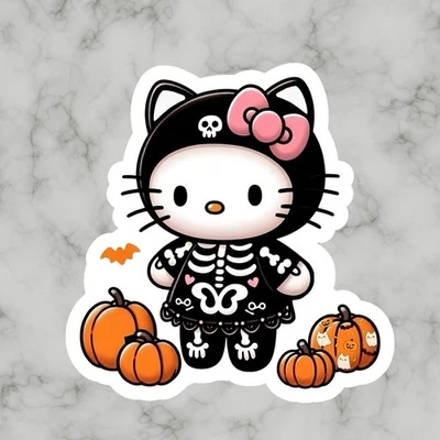 Kitty Cat, Kawaii Cute Fun Halloween Hello Adorable Glossy Vinyl sticker, Decal - Image 1 of 2