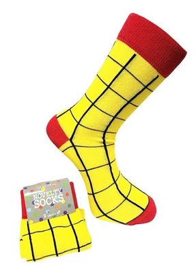 RUPERT  BEAR  yellow checker unisex socks, a scarf  lapel pin badge or  Annual - Image 1 of 4