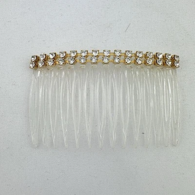 Crystal Clear Rhinestone Gold Tone Hair Comb Size 2” x 2.5” - Image 1 of 4