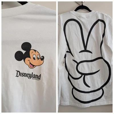 2023 Disneyland White Long Sleeve Oversized Mickey Icon Peace Sign Small - Image 1 of 4