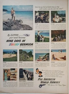 1947 anuncio impreso vintage de Pan America Airlines. Bermudas. Post Segunda Guerra Mundial. - Imagen 1 de 1