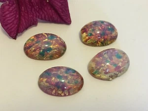 Vintage Czech Flatback Oval Cabochon Pink Opal 14x10mm Rare CRAFT Pack of 4 - Picture 1 of 5