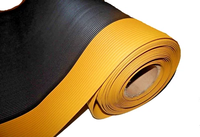  Ribber Corrugated Rubber Runners Mat 3' width 1/8 thick w/ yellow Border . - Image 1 of 4