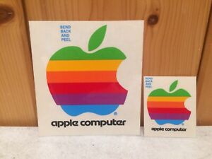 Two Original Vintage APPLE MACINTOSH Computer Rainbow Logo Stickers - 4” & 2”