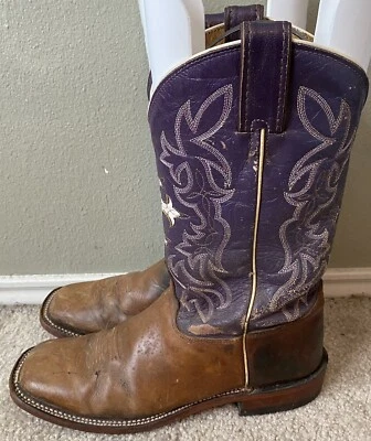 Tony Lama Brown Leather Square Toe Cowboy Boots Womens Size 10 B Style R1553L Foto 1 de 4