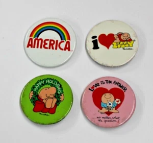 Lot of 4 Vintage 1980s ZIGGY Pin Back Buttons America Happy Holidays Love - Picture 1 of 7