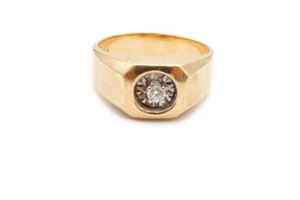14k Yellow Gold 0.08 CTW Diamond Ring Size 10.5 Mens - Picture 1 of 9