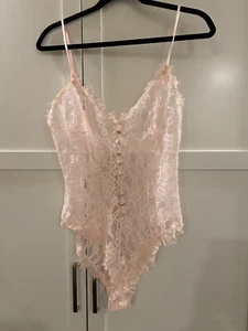 Vintage 90’s Victoria’s Secret Gold Label Baby Pink Lace Teddy Womens Medium - Picture 1 of 4