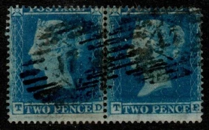 GB QV 1855 2d Blue Pair SG27 TD-TE LC16 Misperfed & Misplaced Watermarks (AM802) - Picture 1 of 2