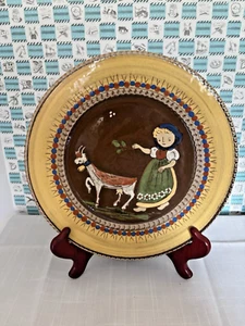 Vintage Hugo Koehler Biel HandarBait Swiss folk art hanging plate Girl & Goat - Picture 1 of 13