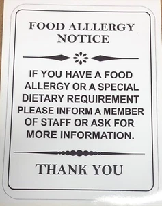 FOOD ALLERGY WARNING NOTICE STICKER PEANUT SHELLFISH CAFE RESTAURANT TAKEAWAY - Picture 1 of 4