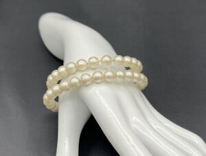 Bracelet Wire Wrap 2 Strands Pearl Beads 2 Rhinestone Balls See Photos