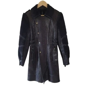 W118 By Walter Baker Black PU Shearling Long Jacket Sz XS Whimsygoth Gorpcore - Picture 1 of 12