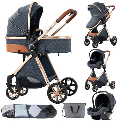 3 in 1 Convertible Baby Stroller Bassinet Mode Hand-held baskets & 6 Gifts Blue - Image 1 of 4