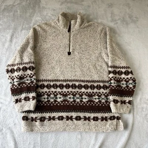 Pendleton Vintage Herren Quarter Zip Sherpa Fleece Pullover Creme Braun Gr. M / - Bild 1 von 14