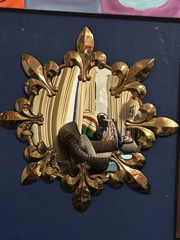 Mid Century Fleur-De-Lis Convex Copper Plated Brass Mirror Retro Starburst 18.5" Cover