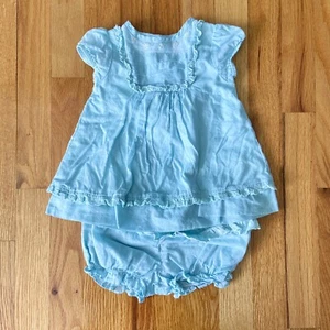 Vestito bambina Laura Ashley taglia 9 mesi manica corta volant blu uovo di pettirosso - Foto 1 di 7