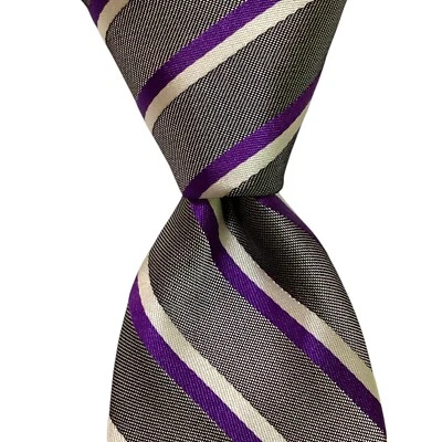 Corbata ajustada EXPRESS para hombre 100 % seda XL de diseñador a rayas gris/púrpura/blanco usada en excelente estado Foto 1 de 3