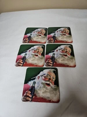Coca Cola Christmas Coasters Set of 5 Coke Santa Claus Cardboard Cork Back - Image 1 of 3