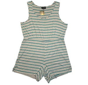 Lexington Avenue Romper Gray Teal Striped Sleeveless Scoop Neck 3X Vintage NWT - Picture 1 of 9