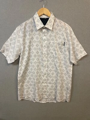 Volcom Mens XL Cream Geometric Pattern Short Sleeve Button Up Casual Shirt - Image 1 of 4
