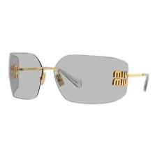 Miu Miu MU54YS 5AK30B Gold Light Grey Wraparound Rimless Women Sunglasses