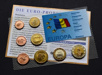 ROMANIA 2007 SET EURO COINS SPECIMEN PATTERN PROTOTYPE ESSAI + COA RARE  - Image 1 of 3