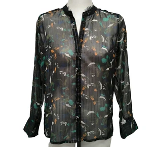 BNWT Miss by Captain Tortue Black Print Sheer Shirt Size S Long Sleeve - Picture 1 of 8