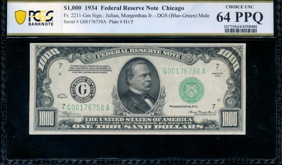 AC 1934 $1000 Chicago ONE THOUSAND DOLLAR BILL PCGS 64 PPQ - Image 1 of 2