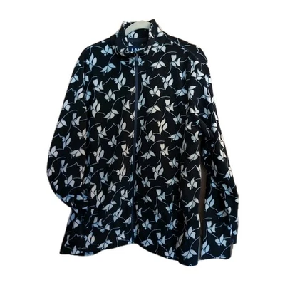Lands End Fleece Jacket Womens 2X Navy White Floral Outdoors Everyday Full Zip - Image 1 of 4