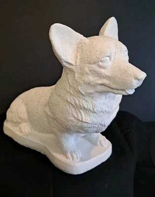 Estatua de perro de hormigón pintado corgi galés jardín patio decoración exterior cemento Foto 1 de 4