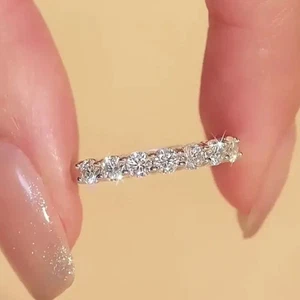 1.40 Ct Round CVD Lab Grown Diamond Half Eternity Wedding Band Ring 925 Silver - Picture 1 of 9