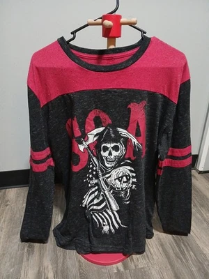 Sons of Anarchy Mens Large Shirt Red Black Long Sleeve Graphic - Image 1 of 4