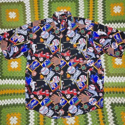 Vintage Tango Shirt Mens L Max Raab Baseball All Over Print Oxford Camp Hawaiian - Image 1 of 4