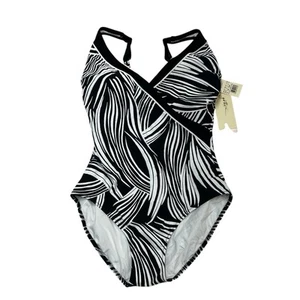 Costume da bagno Gottex donna US 12 nero bianco standard abbraccio surplice pezzo unico - Foto 1 di 6